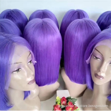 10A human hair red pink full lace frontal wigs pre plucked long bob wigs brazilian grey blue purple colored lace front wigs